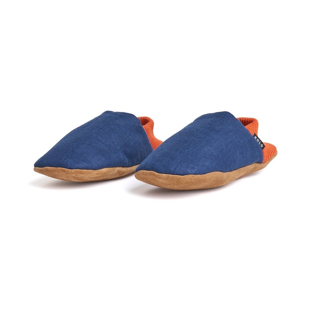 Kolo Damson Slippers Navy Blue Orange Canvas Suede Sole House Shoes Lounge